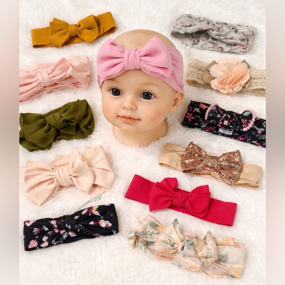 Lot of 12 Toddler Girl Headbands Various Styles and Colours Thick & Thin